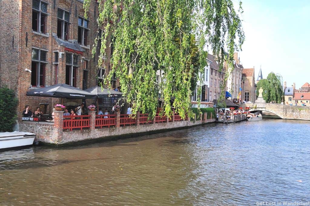 A view of the outdoor patio along the canals of Bruges, Belgium