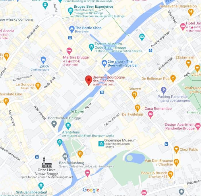 Map of where the brewery is located in central Bruges