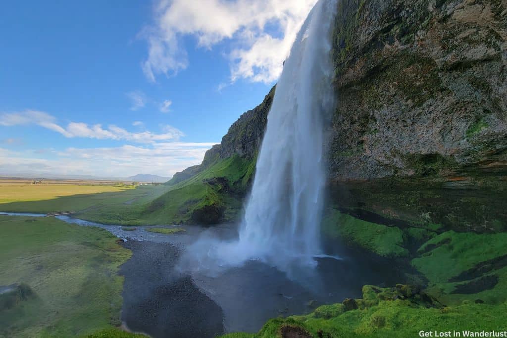 Up close photo of Seljalandsfoss, one of the best waterfalls to visit in the south coast and while driving the Ring Road in Iceland.