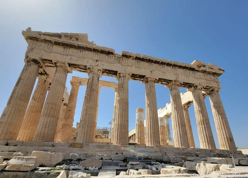 Up close view of the Athens Parthenon, which is one of the most important buildings of the Athenian Acropolis.