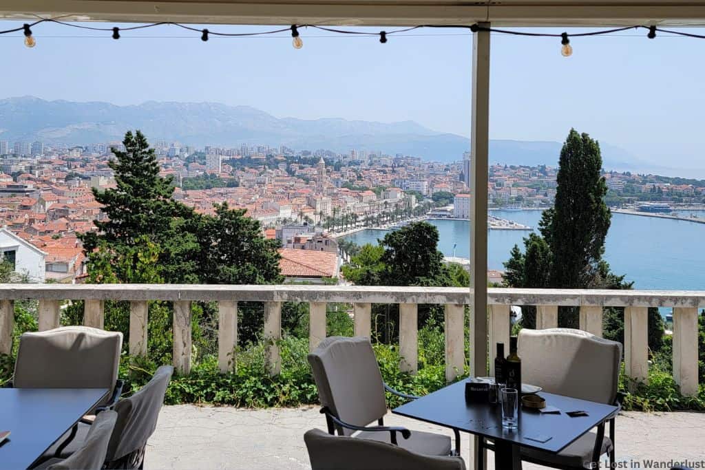Panoramic views of Split from a restaurant on Marjan Hill Park.