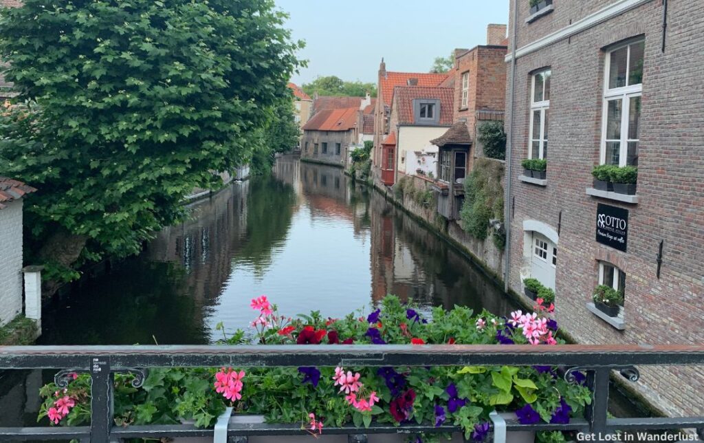 A view of the canal from a pedestrian bridge in Bruges, Belgium