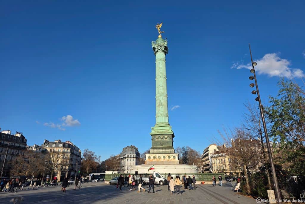 Bastille neighborhood in Paris, featuring the Place de la Bastille.