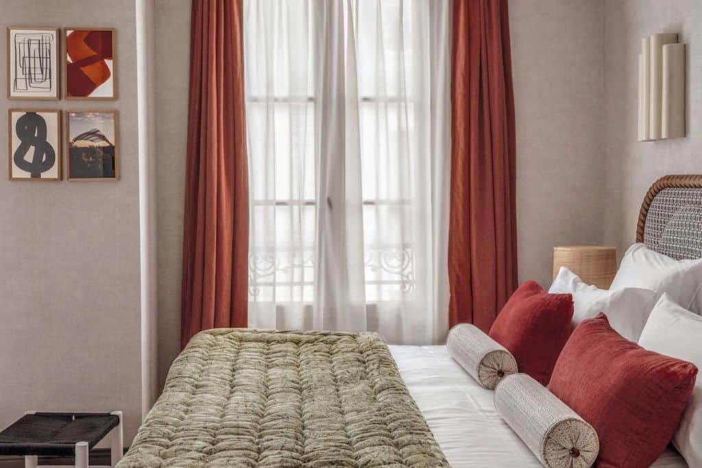 A cozy hotel room at Hotel Sookie which is in the Le Marais neighborhood.