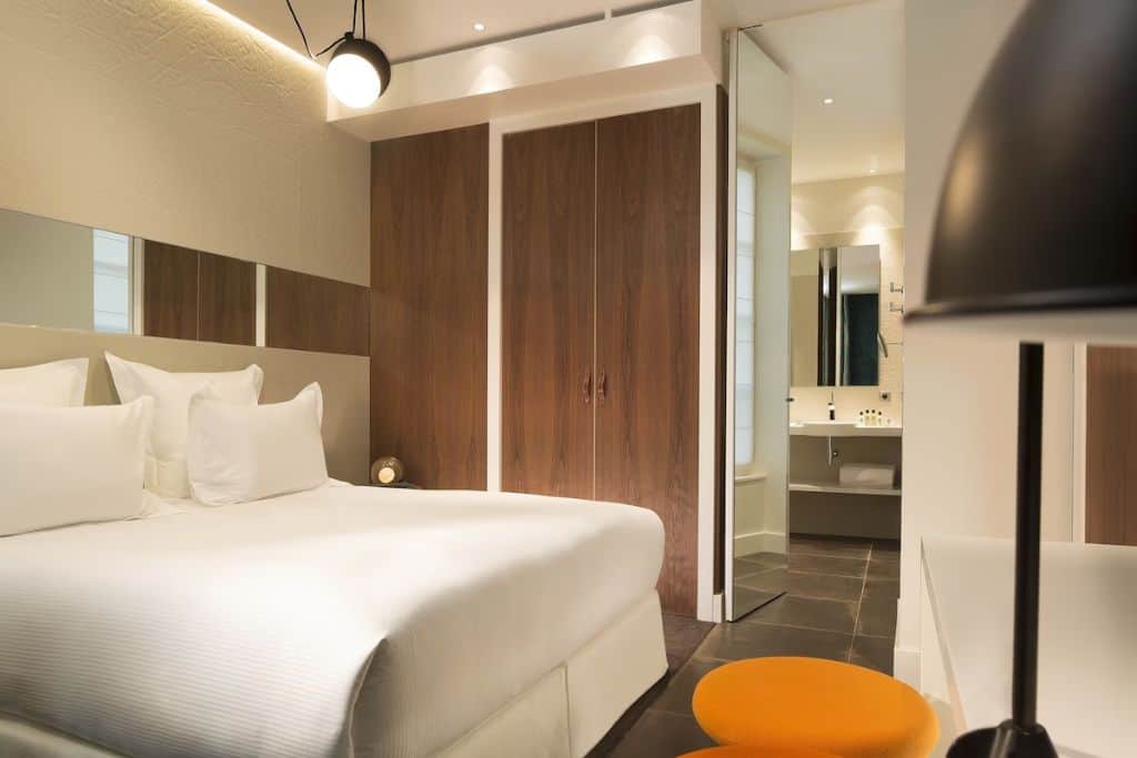 A modern room at a luxury hotel in Le Marais