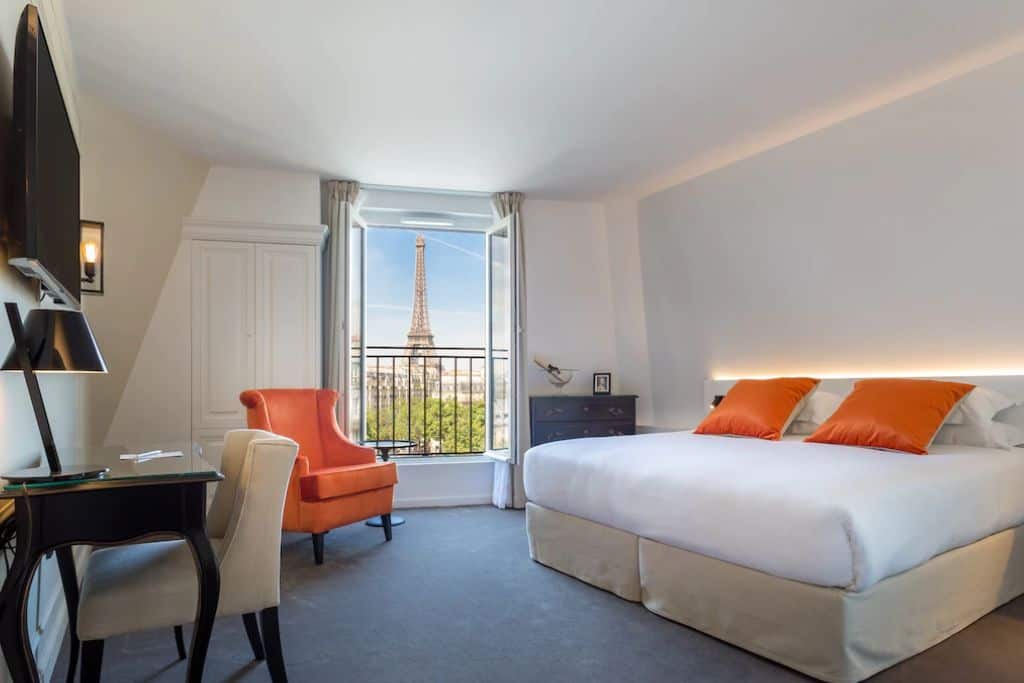 Hotel room with Eiffel Tower view