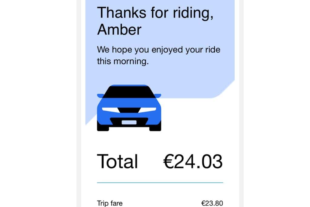 My receipt for an Uber ride I took while in Paris, France