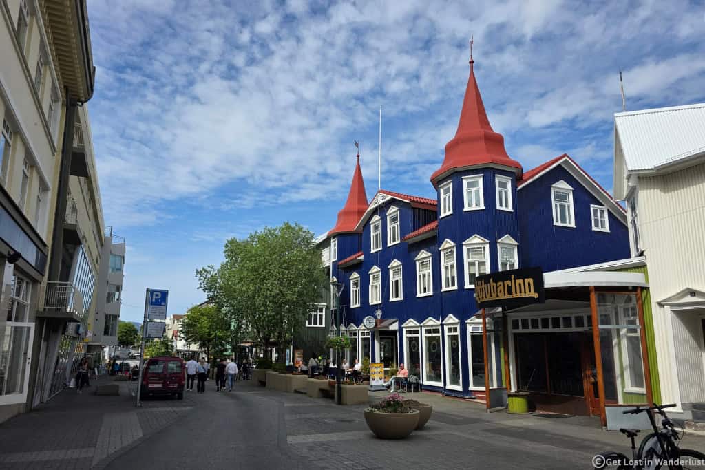 Colorful buildings in downtown Akureyri, the largest town in North Iceland and a popular stop on the Ring Road.