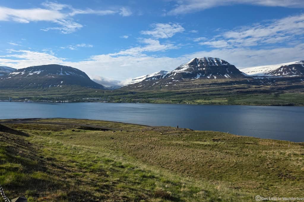 View of the Eastfjords in Iceland with dramatic mountains, coastal scenery, and fjord views along Route 1.