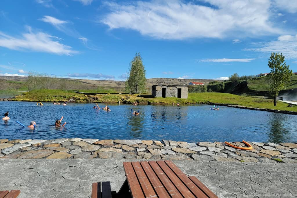 Secret Lagoon geothermal pool in Flúðir, Iceland, one of the most affordable and relaxing hot springs near the Golden Circle.