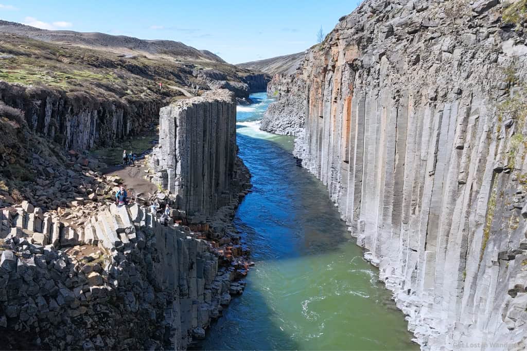 Basalt columns lining Stuðlagil Canyon, one of the most popular attractions in East Iceland near Egilsstaðir.