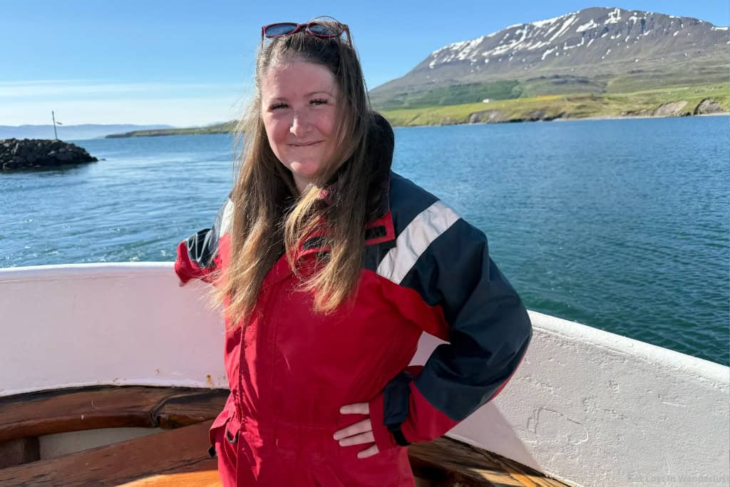 Amber on a whale watching tour in North Iceland