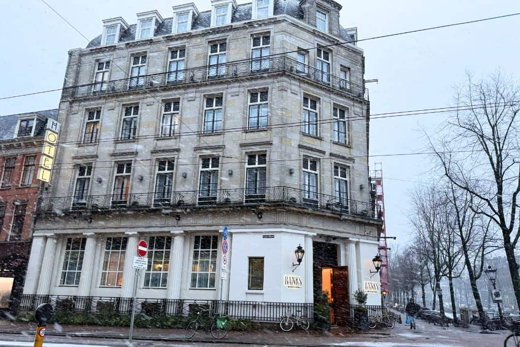 Exterior of Banks Mansion hotel in Amsterdam’s Southern Canal Belt. One of the safest places to stay in Amsterdam.